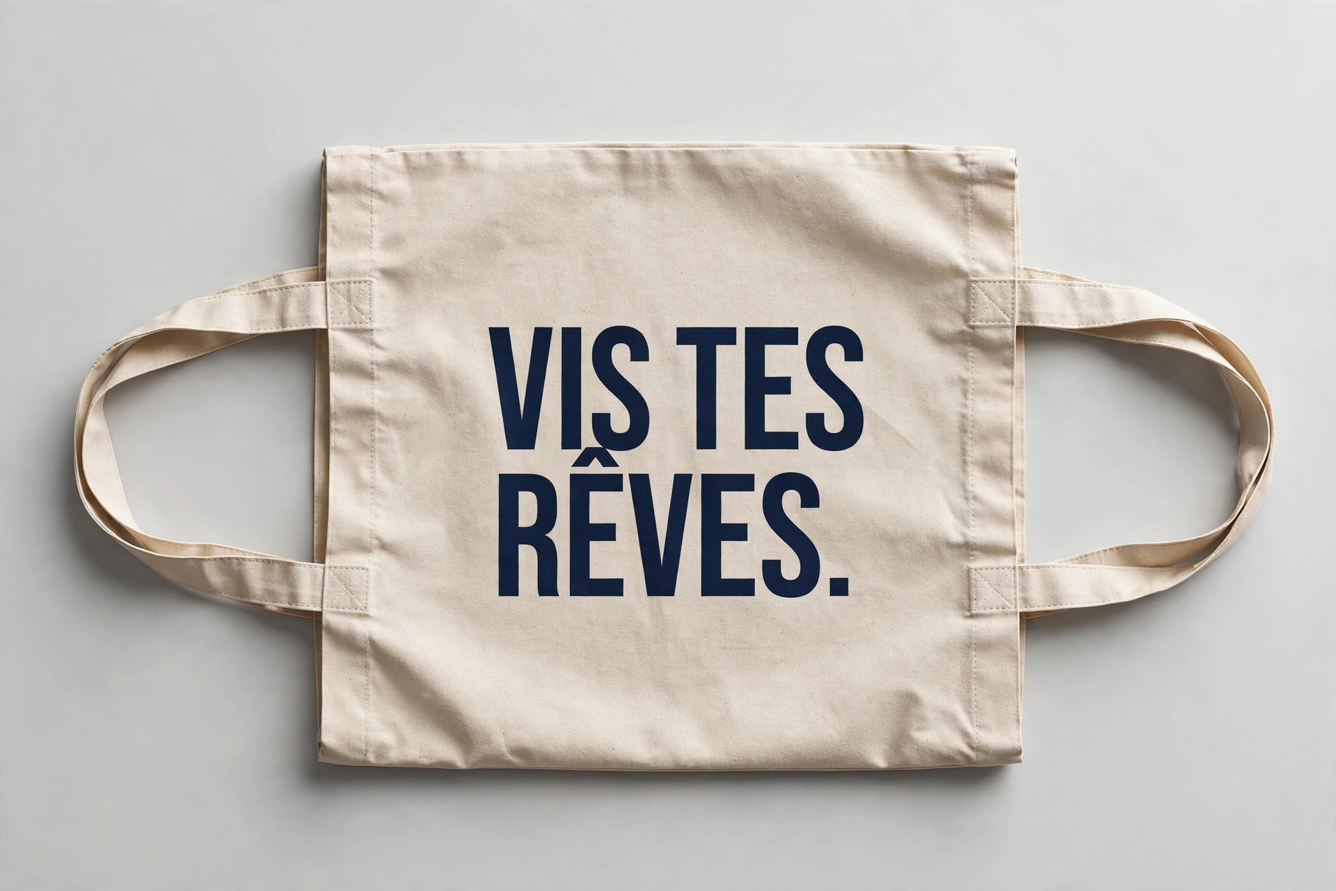 Tote bag en toile naturelle avec l'inscription VIS TES RÊVES.
